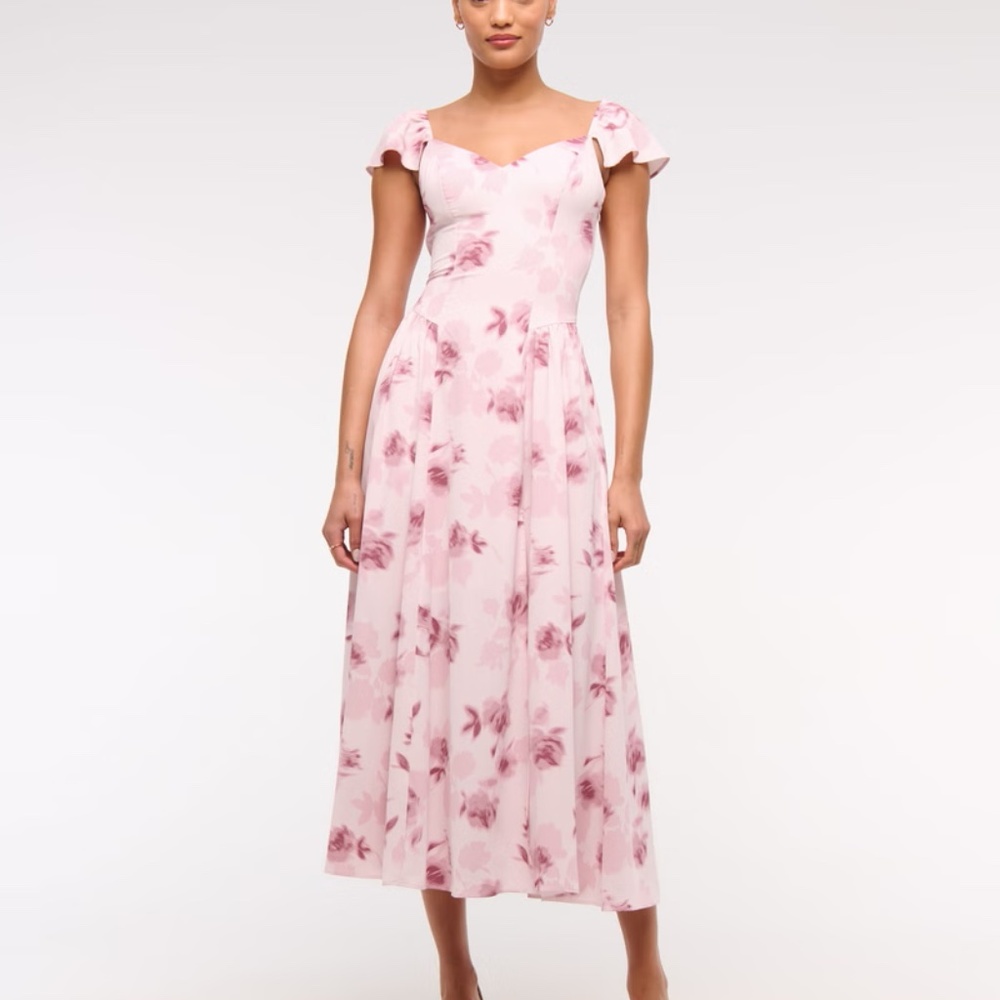 Abercrombie & Fitch Blush Pink Floral Midi Dress